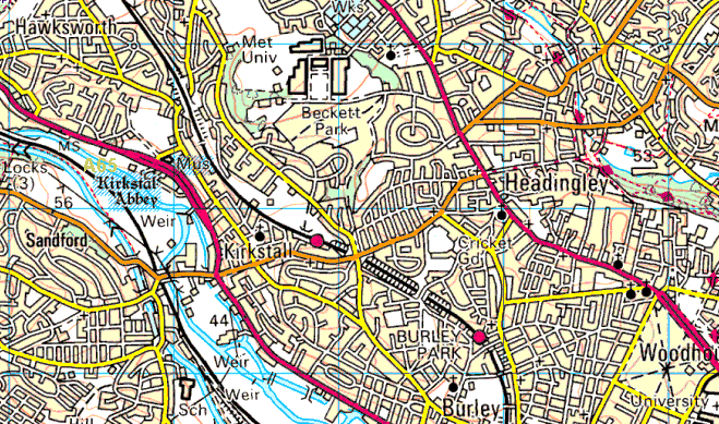 Map to show location of Kirkstall Abbey